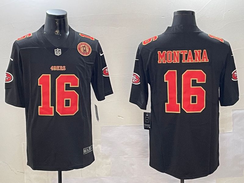 Men San Francisco 49ers 16 Montana Black Second generation 2024 Nike Limited NFL Jersey style 01084